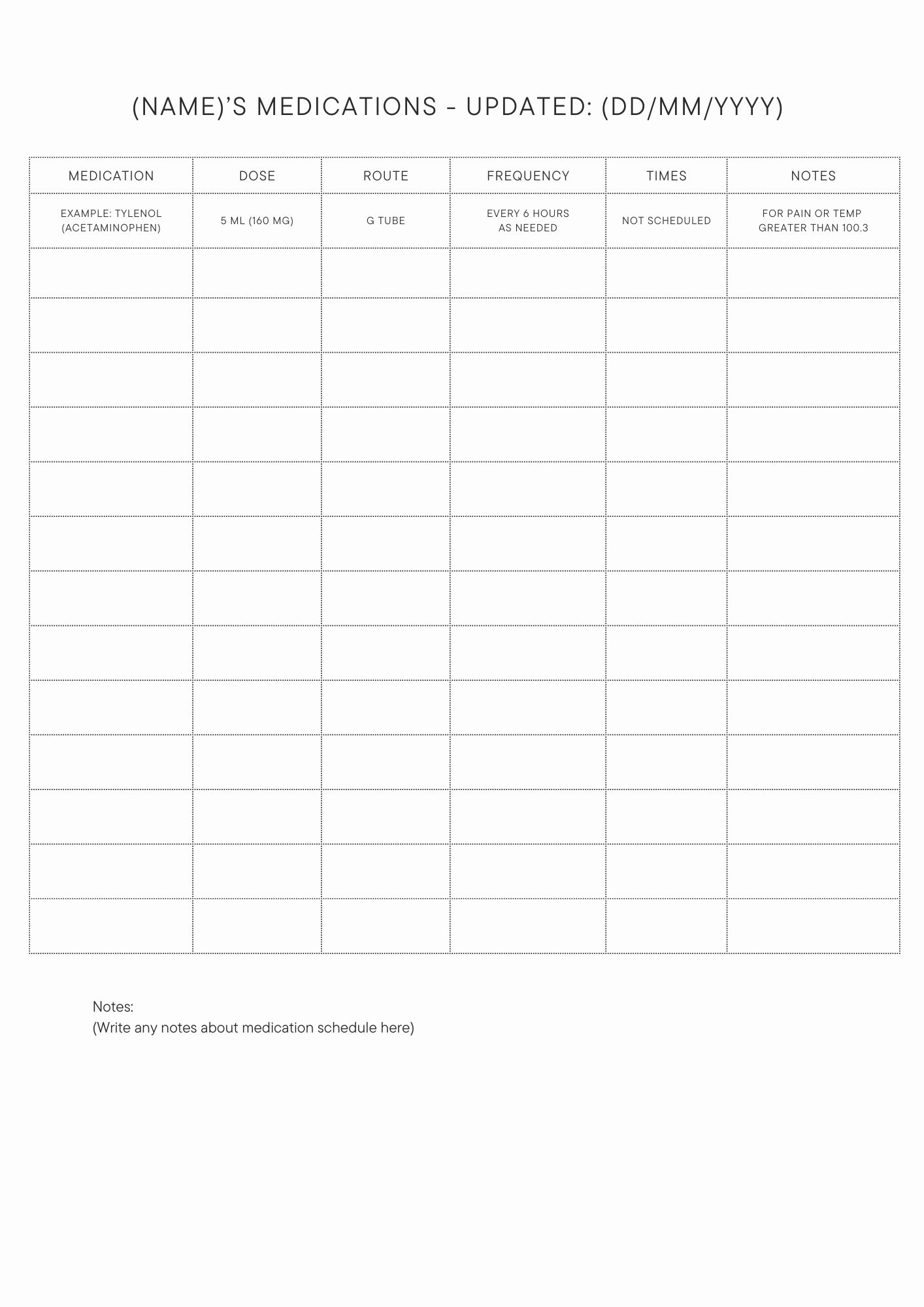 Medication List Template preview